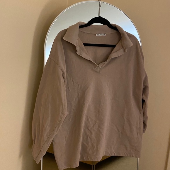Zara Washed Effect Polo Top in Beige - Picture 8 of 10